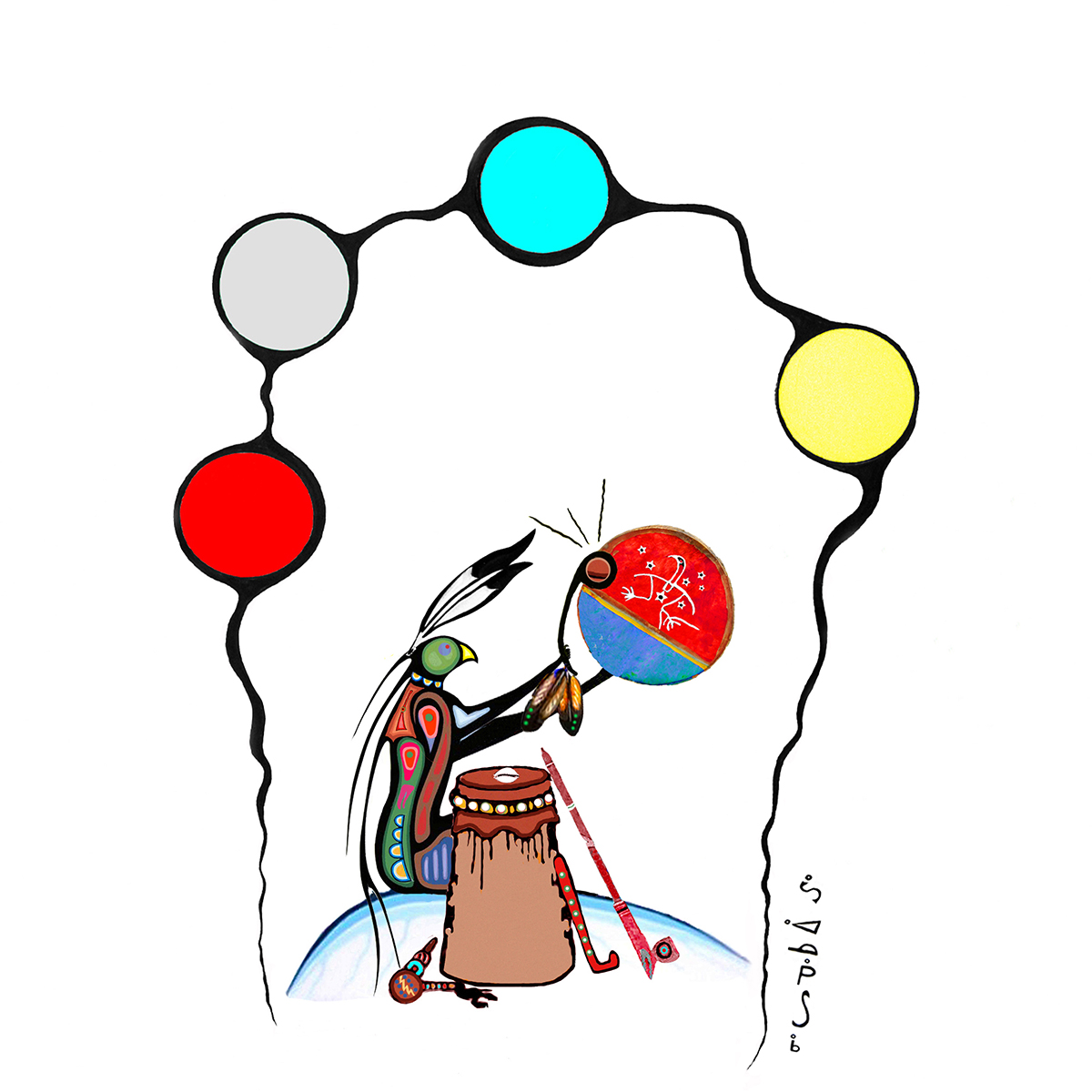 Woodland art design by Zhaawano Giizhik; Thunderbird Healer